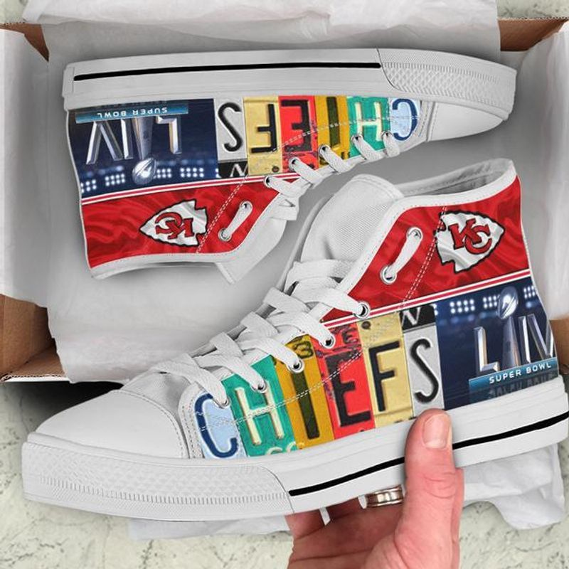 Kansas City Chiefs Super Bowl Liv 2020 Champions High Top Canvas Shoes White Sole And Shoelaces Th1408-Sk