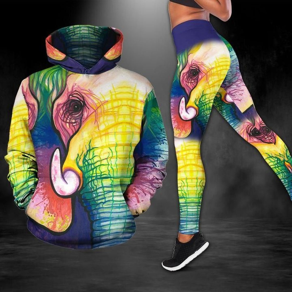 Watercolor Elephant Colorful  Legging Hoodie ,  Elephant Legging Hoodie