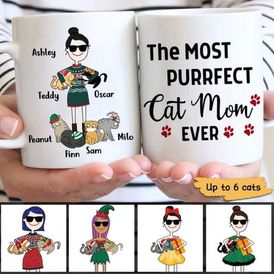 Purrfect Cat Mom Stick Lady Christmas Personalized Mug