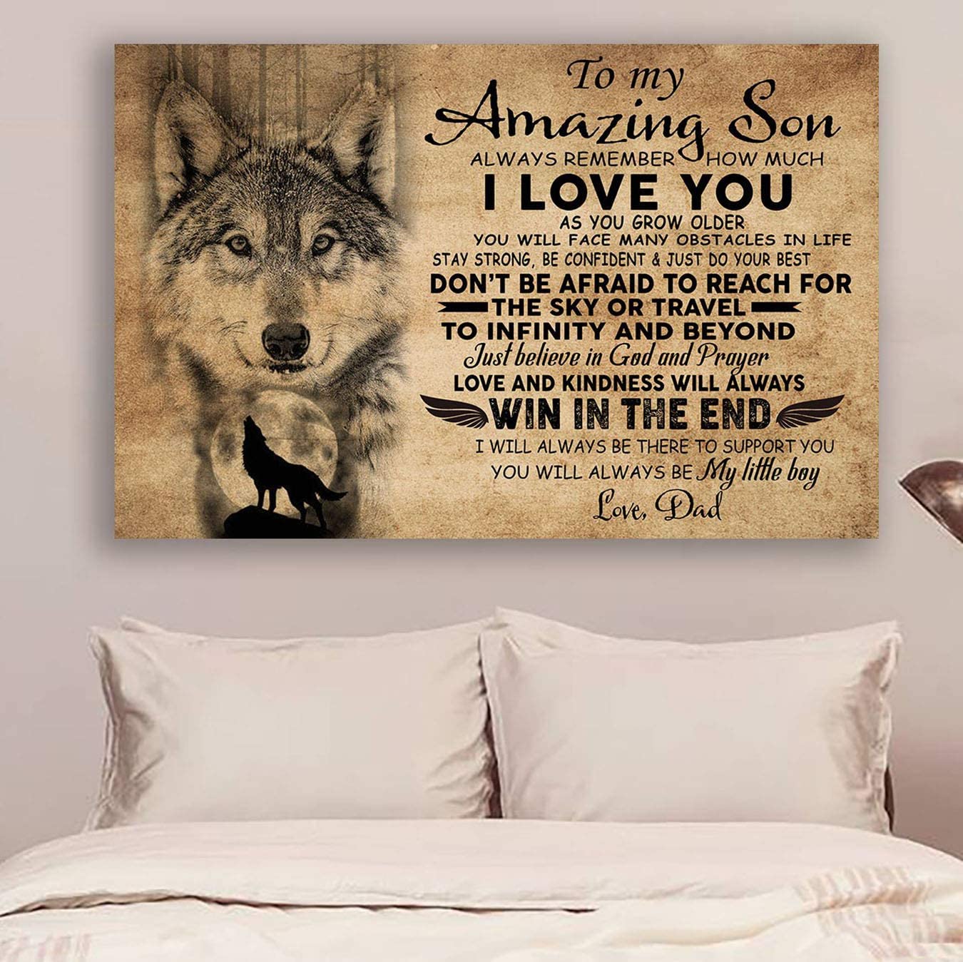 Poster for Room Aesthetic -Command Strips Wall Decor – Hn189 Wolf Poster – Dad to Son – Always Remember How Much I Love You