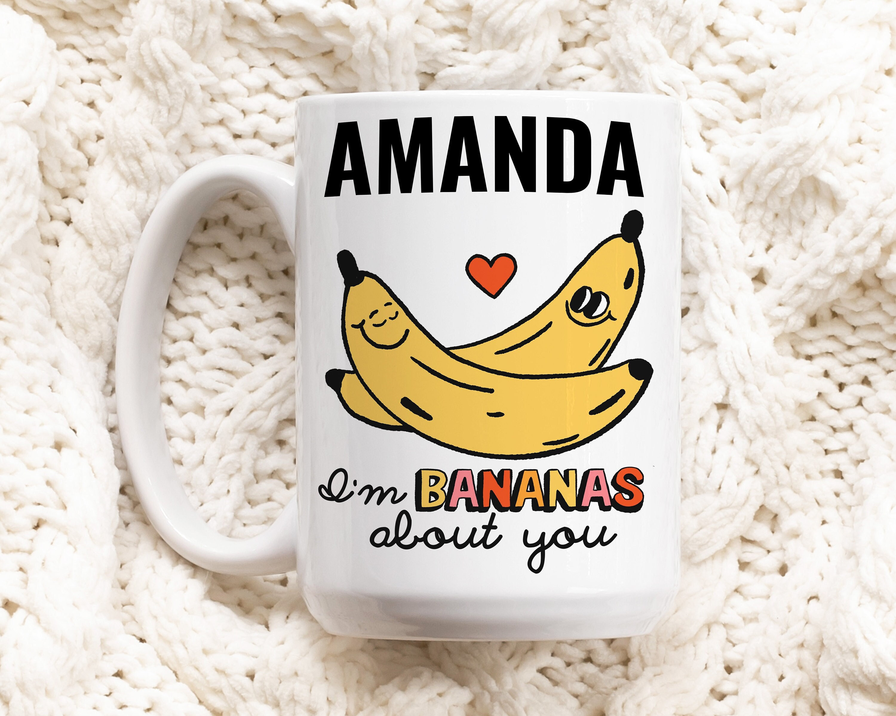 Customizable Name Mug, Large Coffee Cup, Funny Valentines Gift for him or her, Cute Bananas Mug, Custom Ceramic Mug, Large Mug, Gift idea