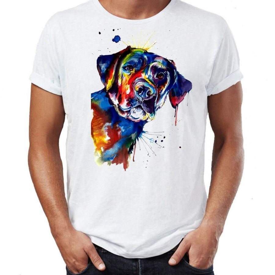 Design Black Lab Labrador Dog Watercolour Art Unisex Mens T Shirt Men T-shirt