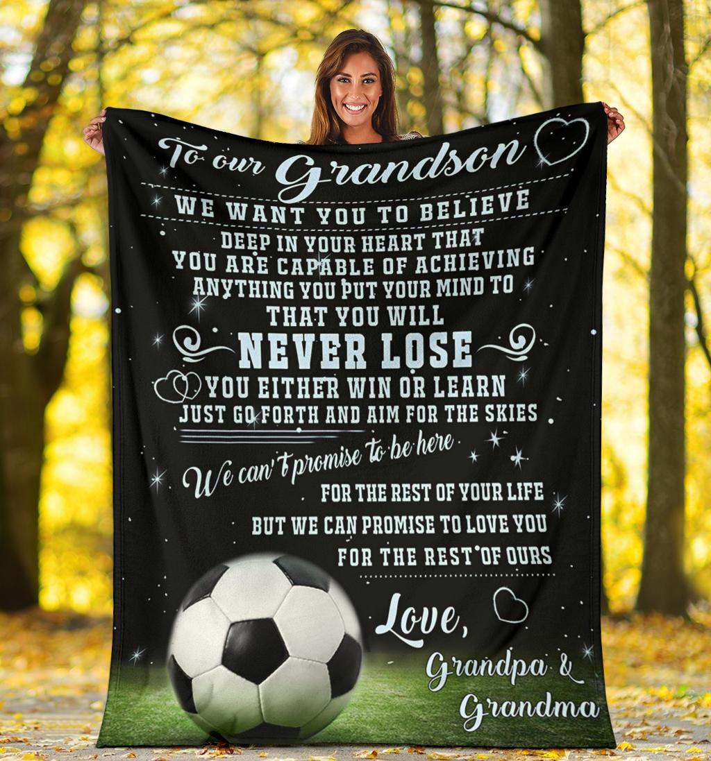 To My Grandson Fleece Blanket, Personalized Birthday Gift For Grandson Blanket, We Want You To Believe Soccer Football Blanket