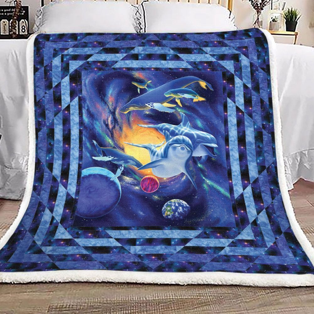 Dolphin Whale Universe Fleece Blanket All Over Prints