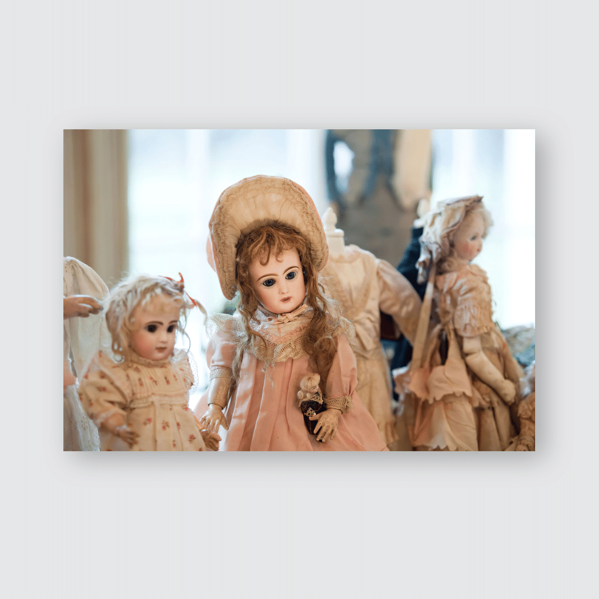 Antique Porcelain Doll Vintage Dresses Blurred Poster, Pillow Case, Tumbler, Sticker, Ornament