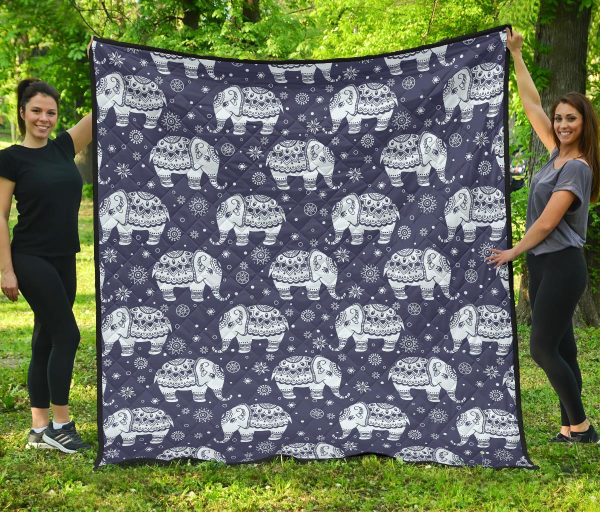 Elephant Tribal Design Pattern Premium Quilt