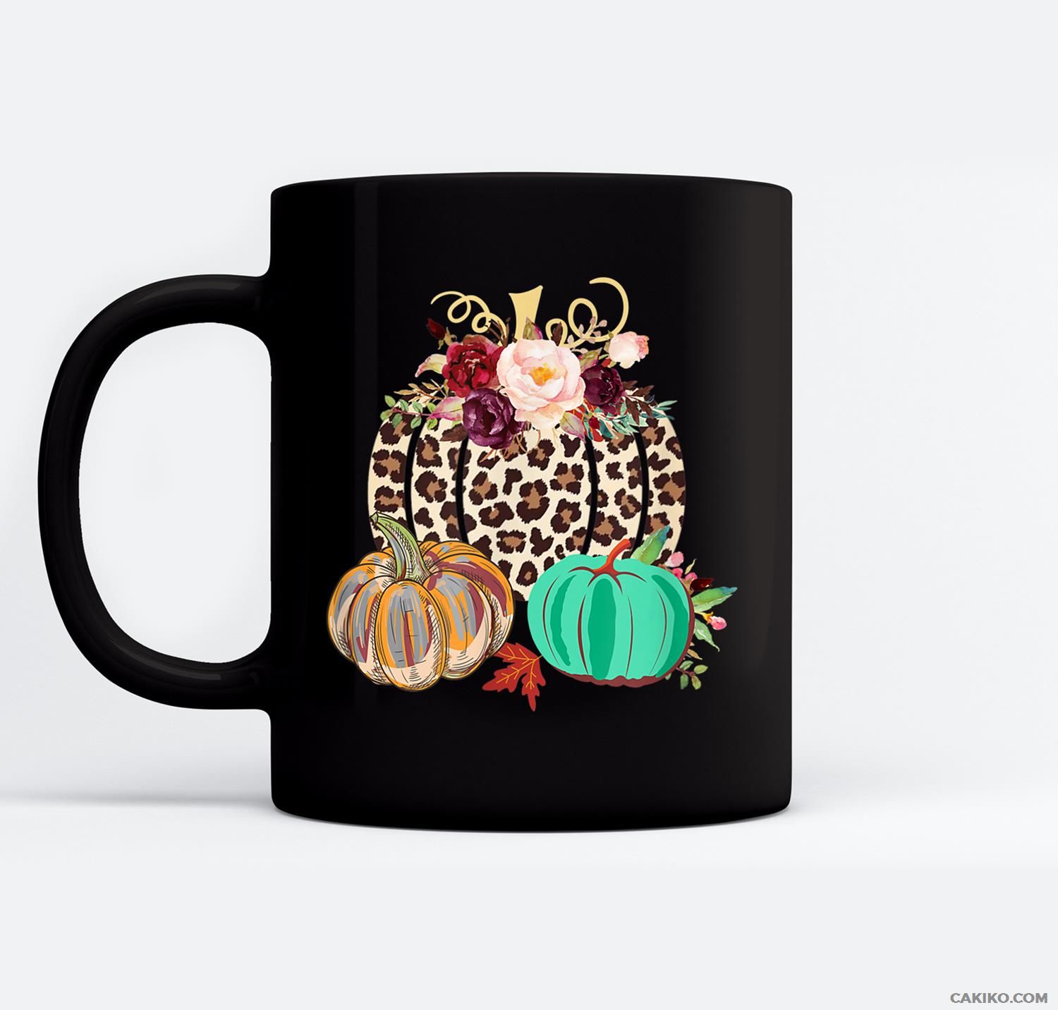 Fall Leopard Cheetah Pumpkin Rustic Halloween Thanksgiving Ceramic Coffee Black Mugs