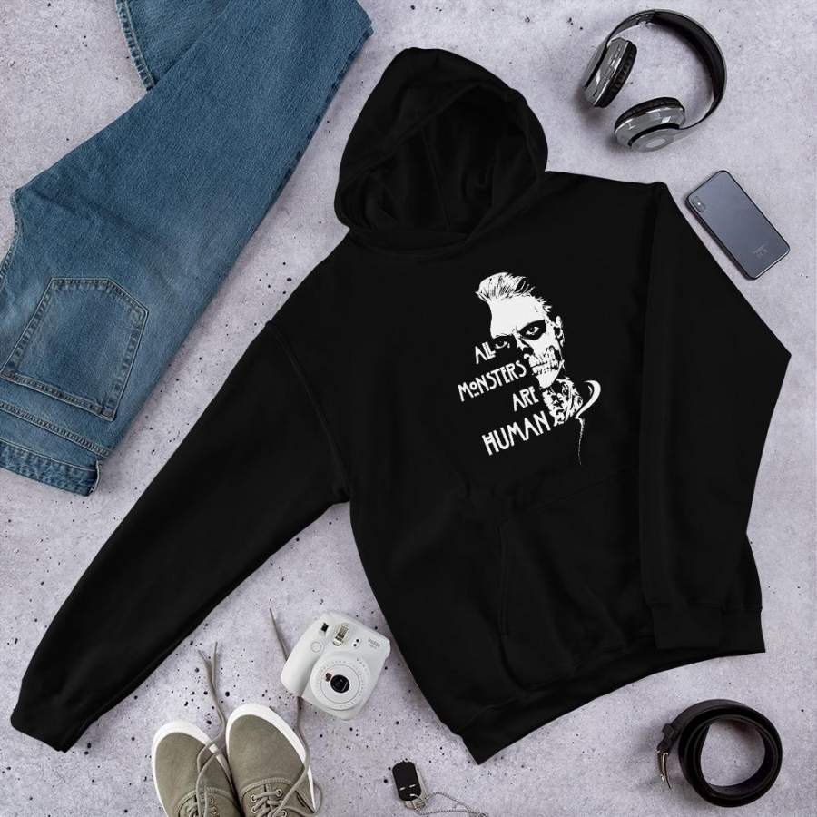 All Monsters Are Human Skull Skeleton Horror Story Movie Rock Music Fans Best Friends Fall Sarcastic Hoodie S-5XL Plus Size Unisex Hoodie