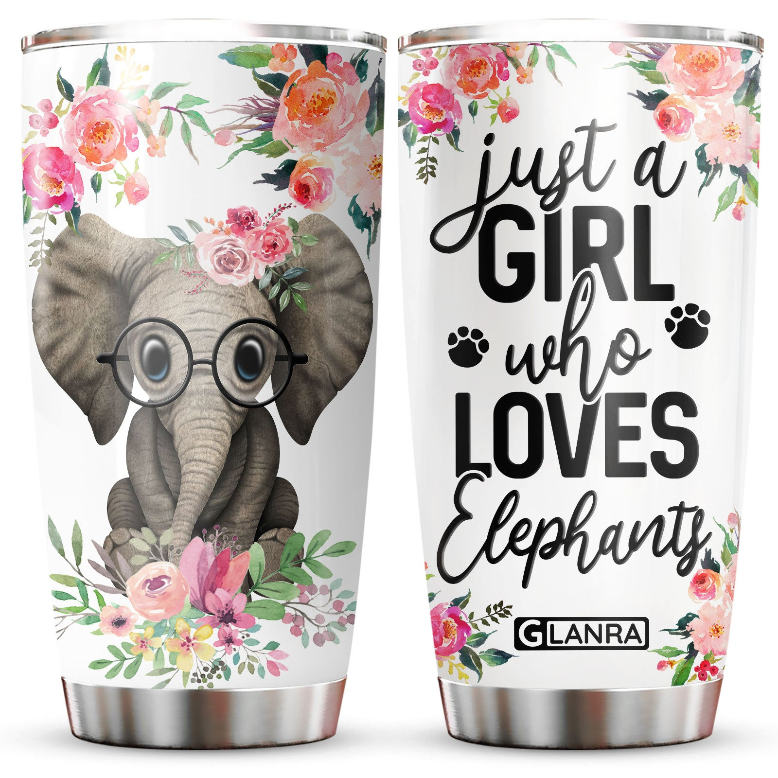 Just A Girl Who Loves Elephants Tumbler, Elephant Flower Tumbler, Elephant Water Bottle, Stainless Steel Tumbler, Metal, Insulated