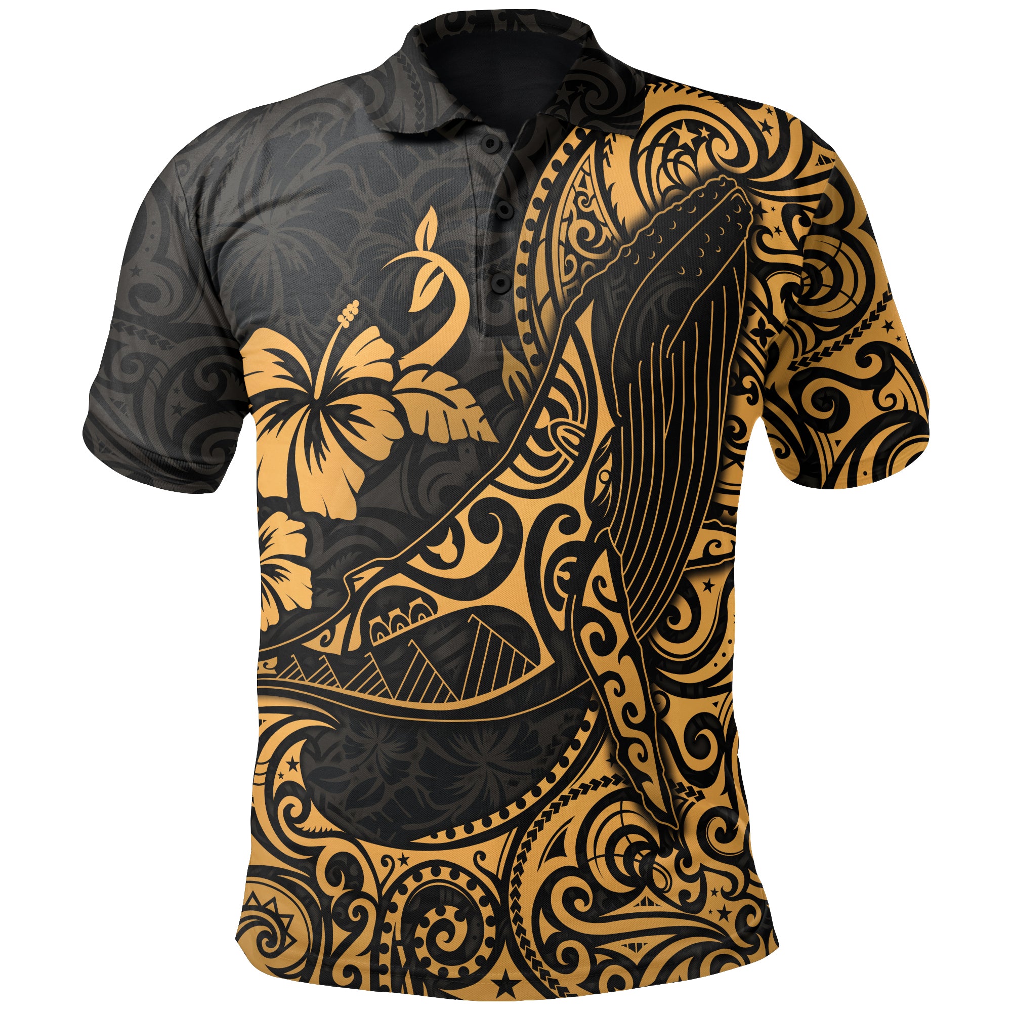 Polynesian Hawaii Polo Shirt - Polynesian Golden Humpback Whale - BN15