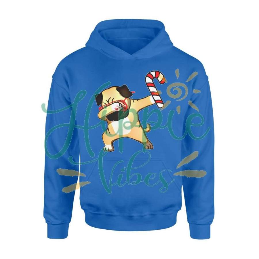 Dog Christmas gift idea Dabbing Pug Puppy Candy Cane Dance T-Shirt – Standard Hoodie