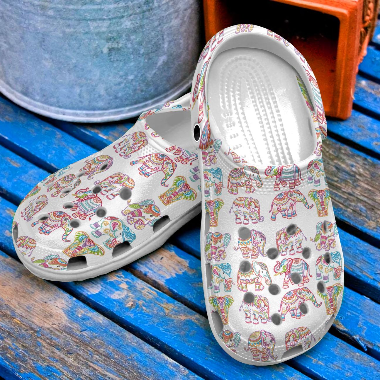 Elephant Personalized Clog, Custom Name, Text, Color, Number Fashion Style For Women, Men, Kid, Print 3D Mehndi Elephants