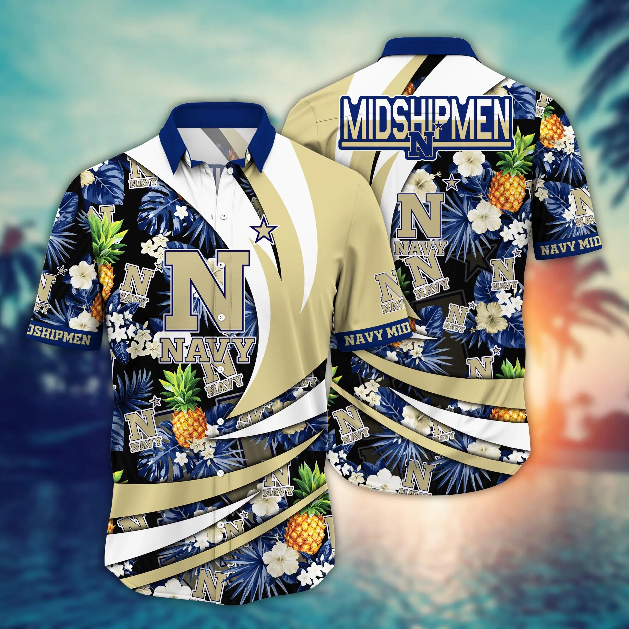 Navy Midshipmen NCCA Hawaiian Shirt Sun Rays Aloha Shirt