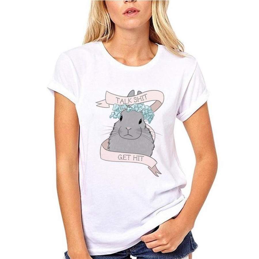 Women’s Fashion T-Shirt, Summer Casual Short Sleeve 3D Color Cartoon Rabbit Print Lady Cotton T-Shirt