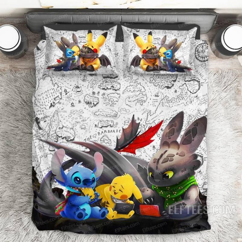 TD26 – Stitch, Toothless and Pikachu Duvet Cover – Dragon Trapunta