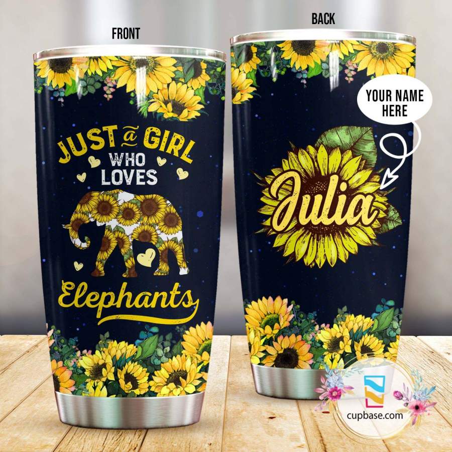 Just A Girl Who Loves Elephants Personalized Stainless Steel Insulated Tumbler Cup