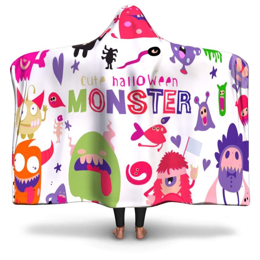 Cute Scary Halloween Monsters and Candy packback Halloween Hooded Blanket