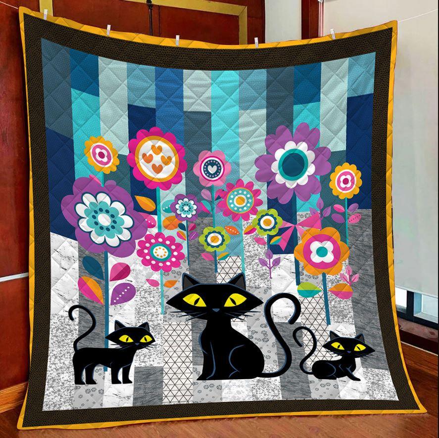 Black Cat Flower TY1611 – Quilt Blanket