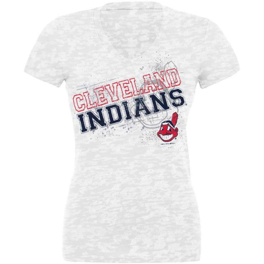 Cleveland Indians – Splatter Juniors Burnout V-Neck T-Shirt