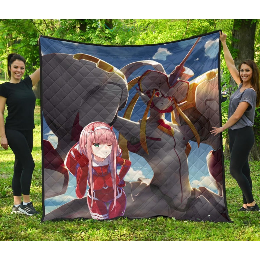 Darling In The Franxx Anime Premium Quilt | Zero Two With Darling Strelitzia Shadow Face Quilt Blanket Na082504