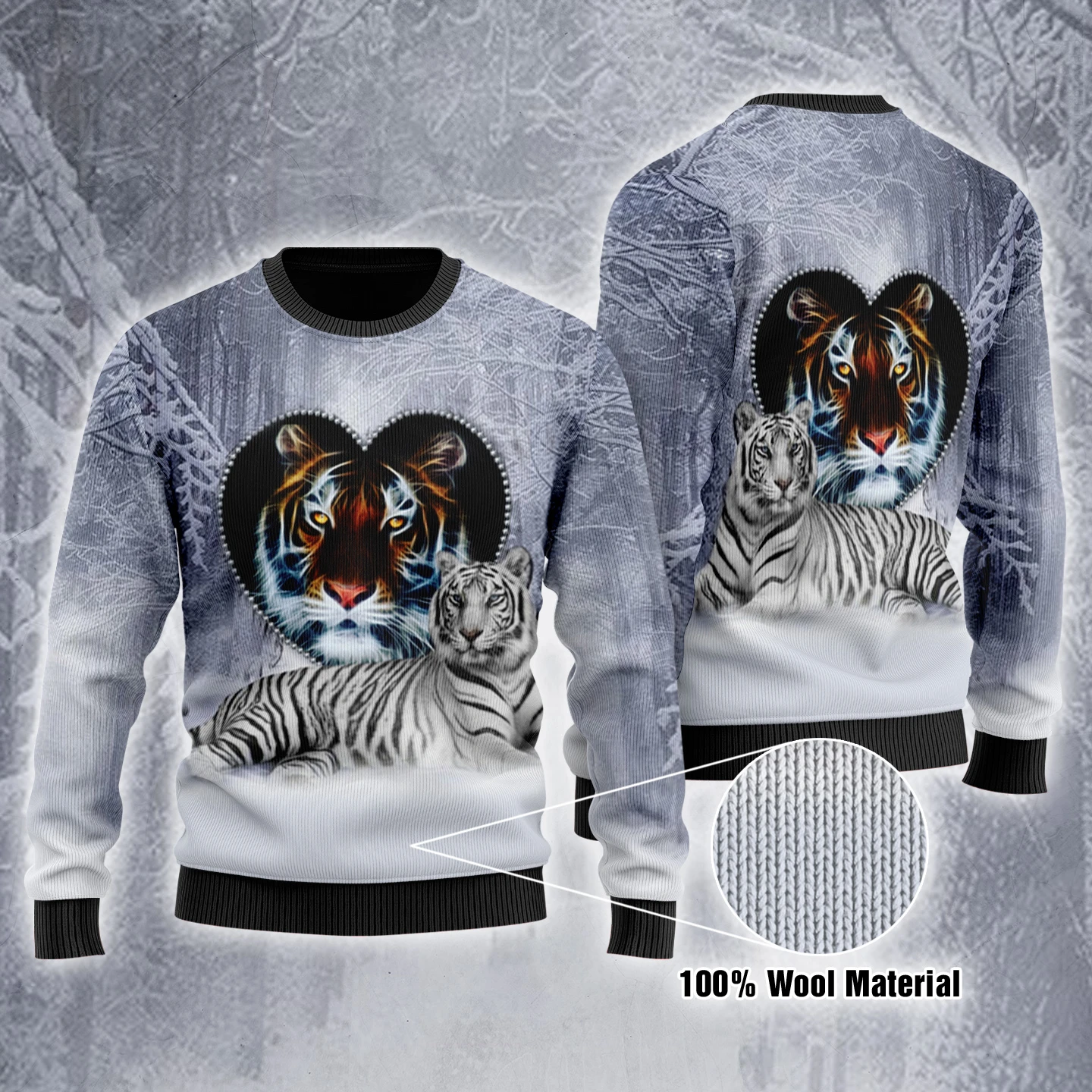 White Tiger White Color Tiger Winter Wool Sweater