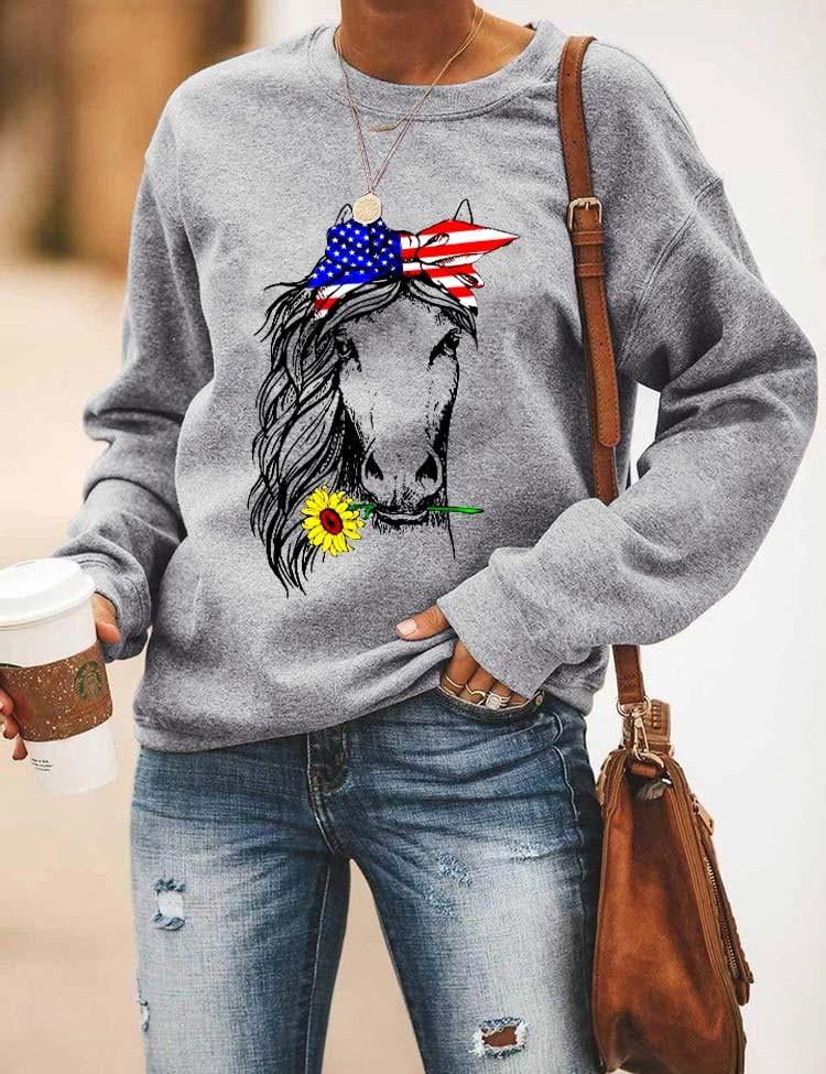 Women’S Horse Usa Flag Sweatshirt