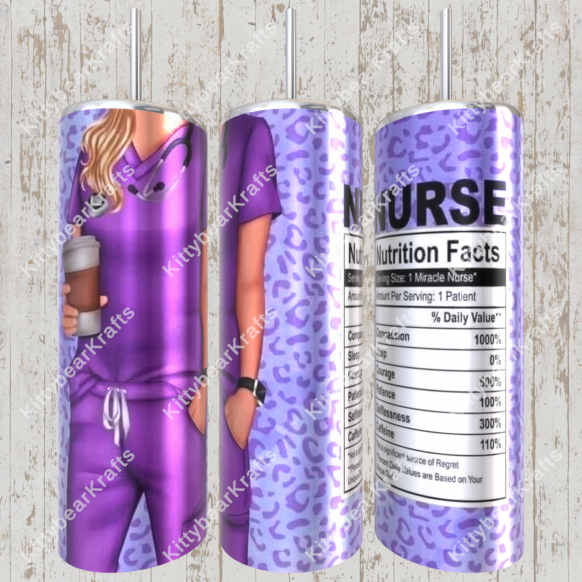 Nurse Purple Scrubs Nutrition Facts Leopard Tumbler