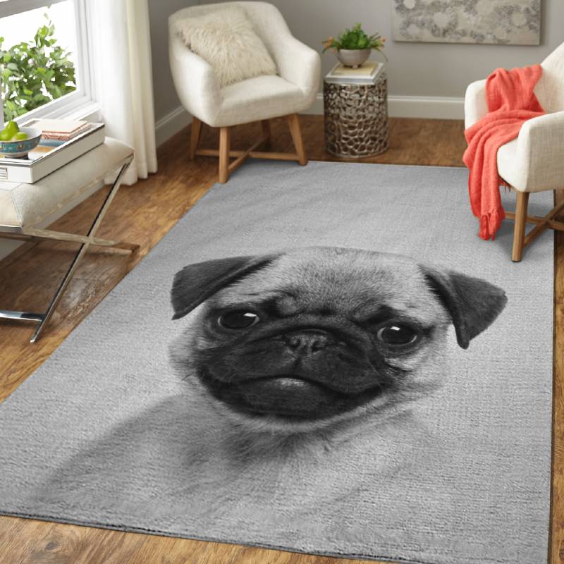 Pug Puppy BW – Animals Black & White Area Rug Carpet