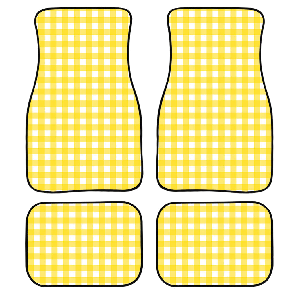 Yellow And White Check Pattern Print Front And Back Car Floor Mats, Front Car Mat