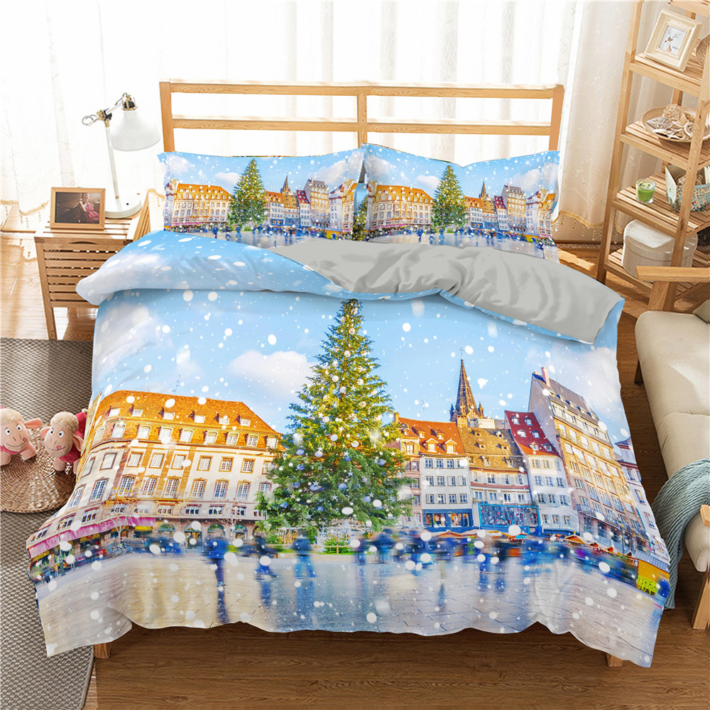 Beautiful Scenery Bedding Set Eiffel Tower Print Bed Snow Scene Duvet Cover With Pillowcase Home Decor Bedclothes