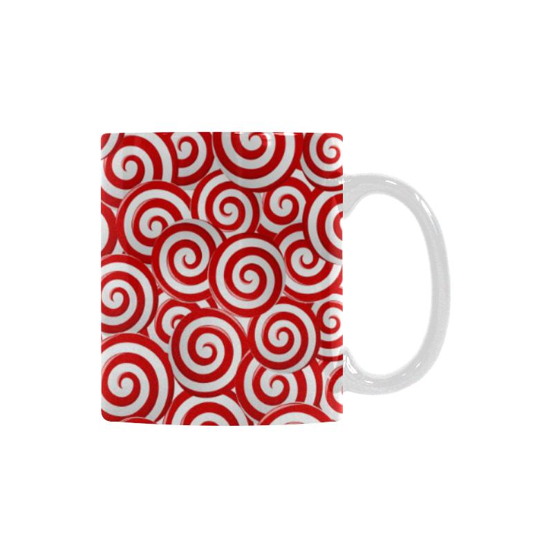 Red and White Candy Spiral Lollipops Pattern Classical White Mug (FulFilled In US)