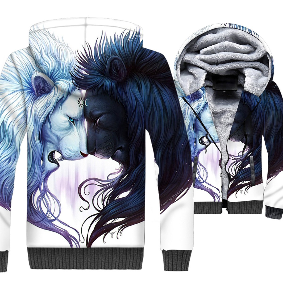 Animal Jackets – Animal Series Black And White Lion Super Cool 3D Fleece Jacket