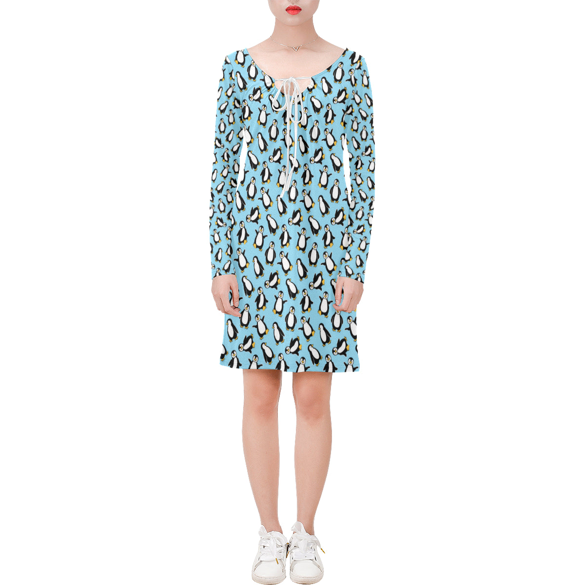 Penguin Happy Print Long Sleeves Dress