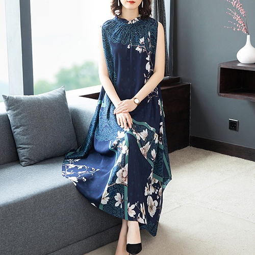 2022 Natural Silk Sleeveless Maxi Dresses Spring Summer Loose Waist Vintage Runway Dress Elegant Women Bodycon Party Vestidos alx