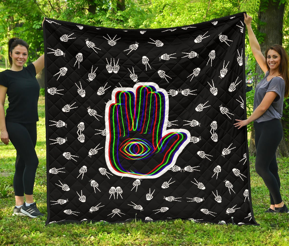 Hand Eye Hamsa Hand Skeleton Hand Patterns Premium Quilt Blanket