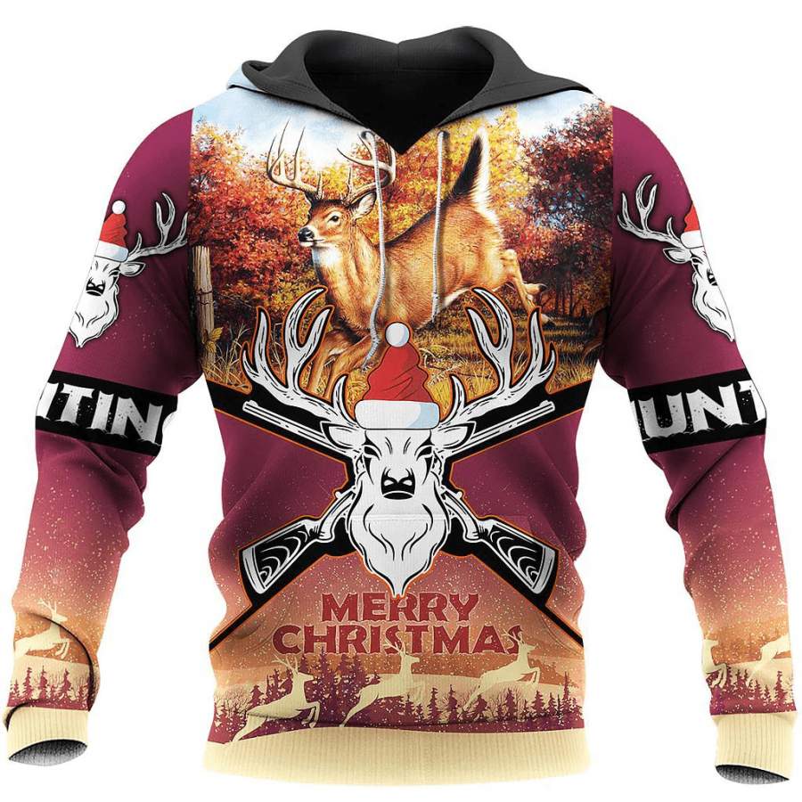 Merry Christmas Deer Hunting custom name Hoodie 3D #H