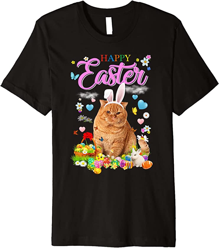 Bunny Scottish Fold Cat Happy Easter Eggs Premium T-Shirt