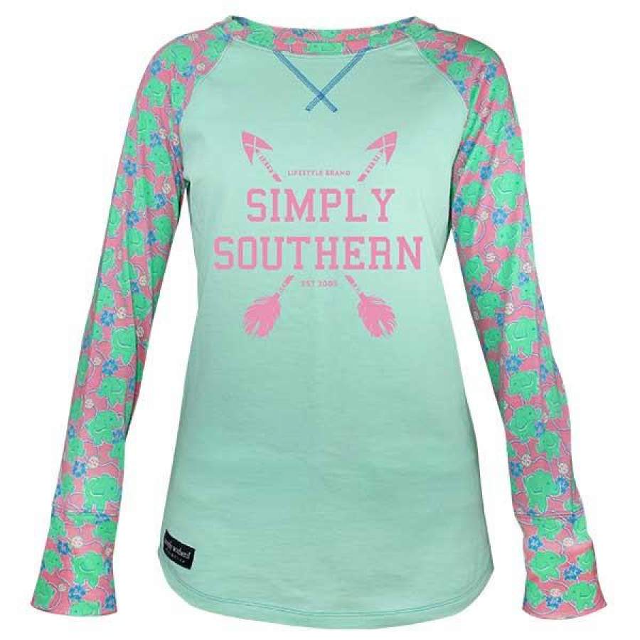 Sale Simply Southern Elephant Pearls Arrows Raglan Long Sleeve T-Shirt