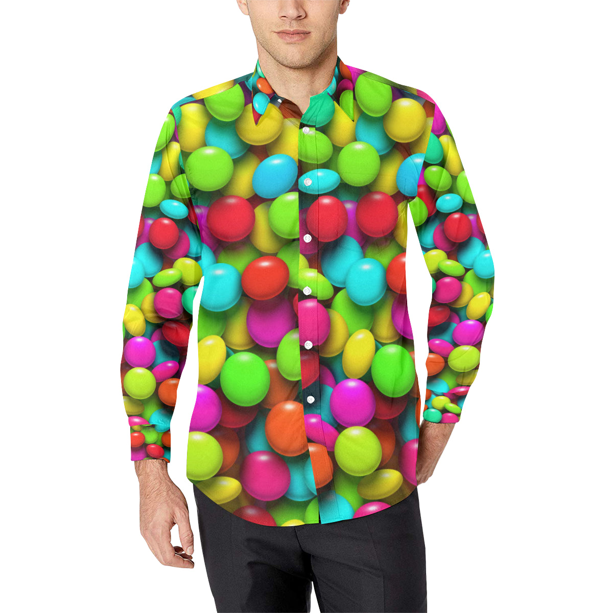 Candy Pattern Print Design Ca03 Long Sleeve Dress Shirt