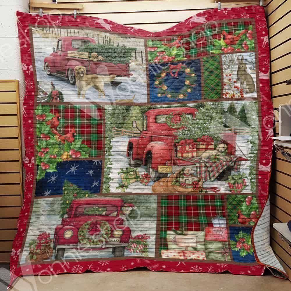 Red Truck Christmas Animal Quilt Blanket