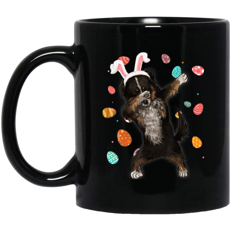 Dabbing Australian Shepherd With Easter Bunny Ears Black Mug