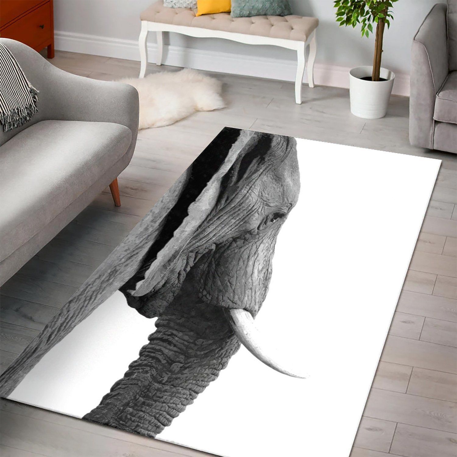 Bw Elephant Profile  Living Room Area Rug, Room Decor, Floor Decor Home Decor