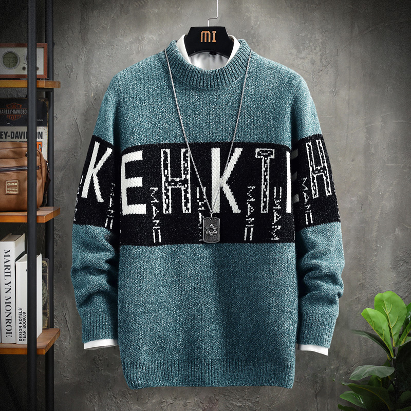 2022 Autumn and Winter New Men’s Fashion Casual Printing Sweater Men’s Plus Velvet Thick Warm Large Size High-Quality Sweater alx