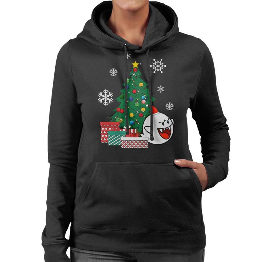 Boo Ghost Around The Christmas Tree Mario Women’s Hooded Sweatshirt