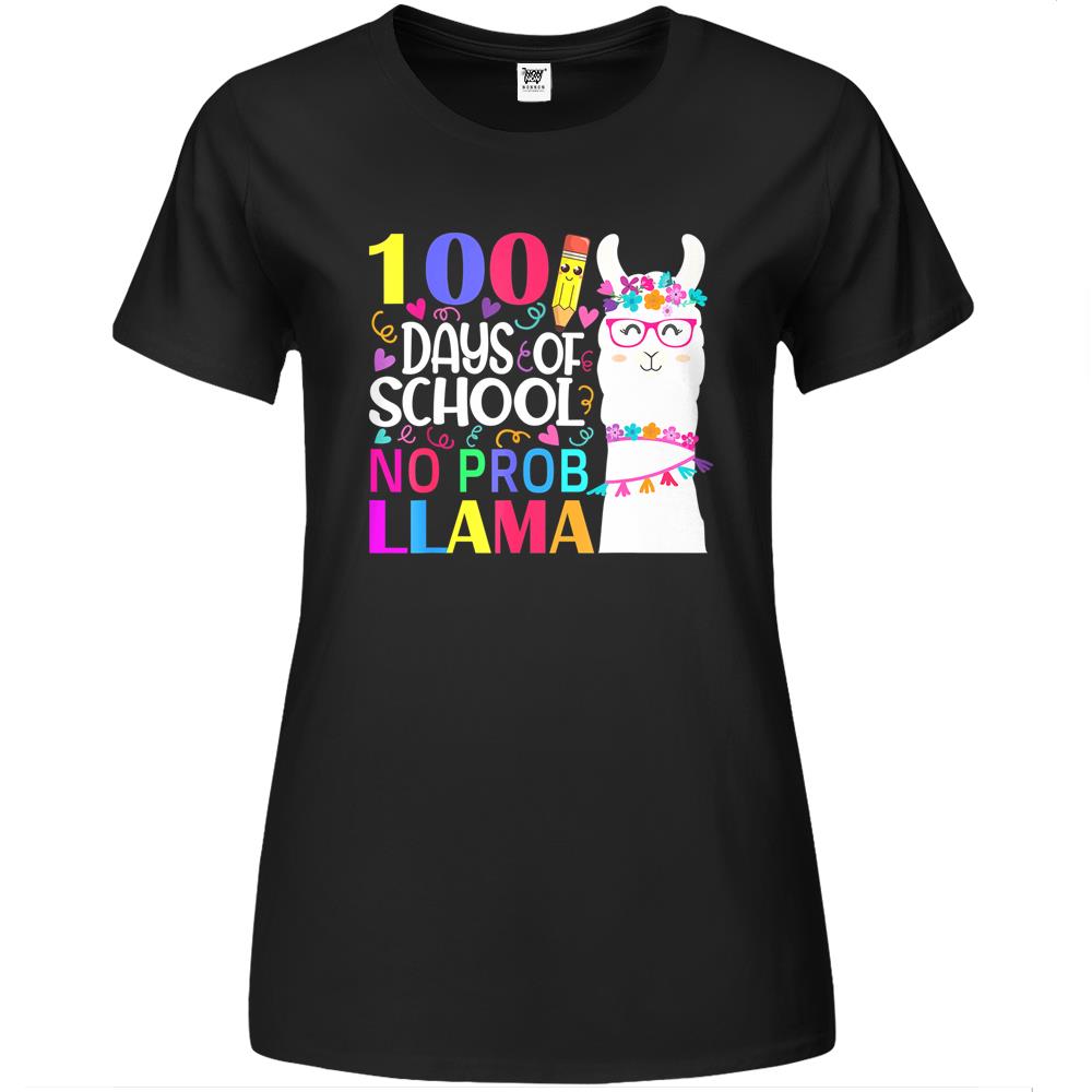 100 Days Of School No Prob-Llama Llama Teacher And Student Premium Womens T Shirts