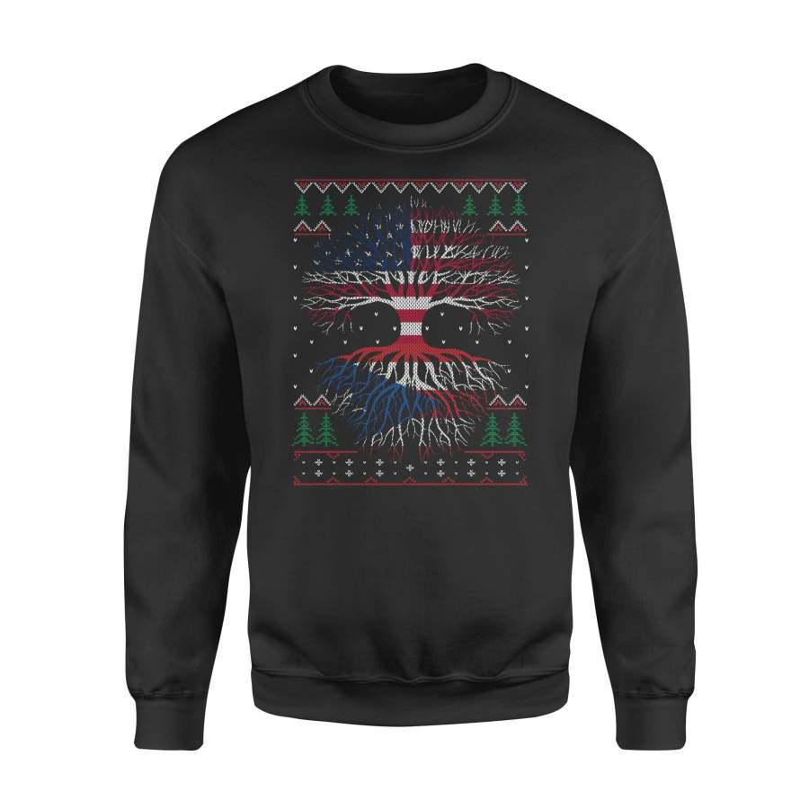 YOLOstuff Puerto-Rican Roots American US Grown Flag Ugly Christmas – Standard Fleece Sweatshirt