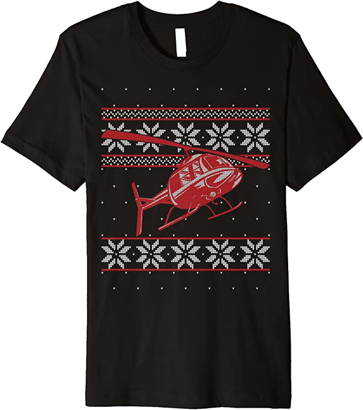 Aviation Helicopter Pilot Matching Ugly Christmas Premium T-Shirt