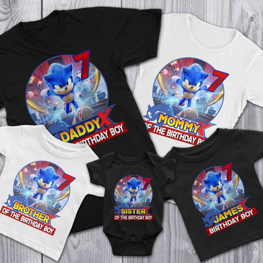 Matching Family Personalized Sonic the Hedgehog Birthday Shirt