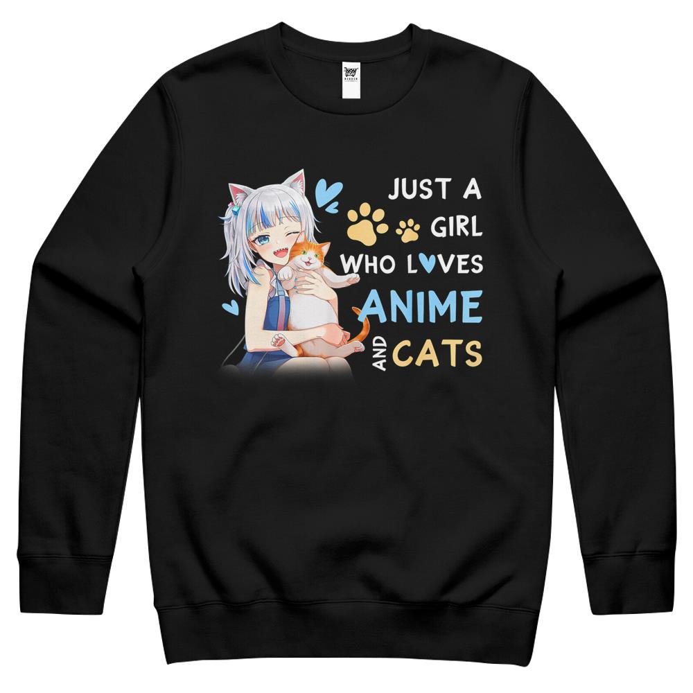 Just A Girl Who Loves Anime And Cats Anime Girls Teenager Crewneck Sweatshirt