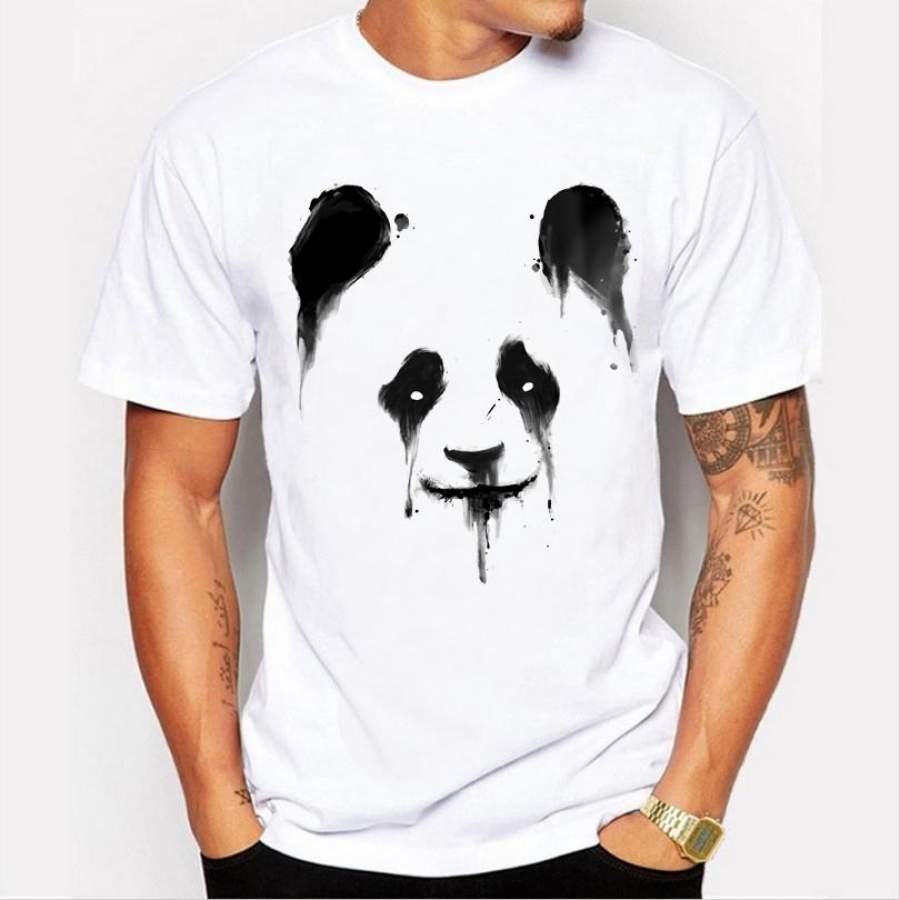 Fashion Personalized Graffiti Panda Pattern Short-Sleeved Round Neck T-Shirt Casual Men Printed T-Shirt